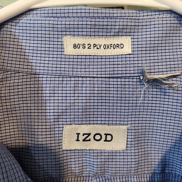 IZOD Button Up Shirt Mens large Blue White Plaid Houndstooth Long Sleeve Preppy - Picture 6 of 7
